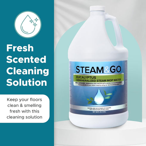 Steam and Go Demineralized Water, Multi-Surface Cleaning Solution for Steam Mop, Eucalyptus Mint, 128oz