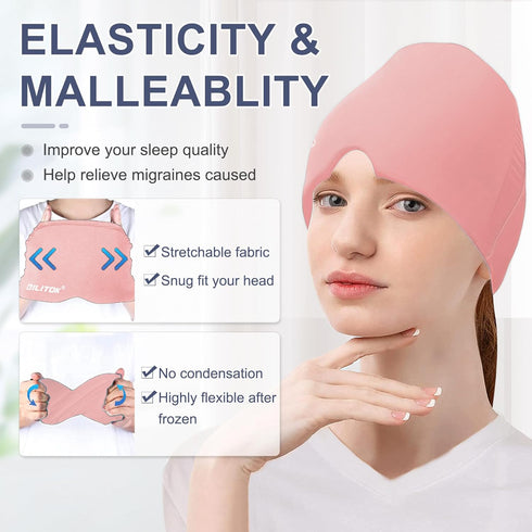 EXQUISLIFE Migraine Headache Relief Cap, Gel Ice Head Wrap, Hot and Cold Therapy for Sinus, Puffy Eyes, Tension Relief