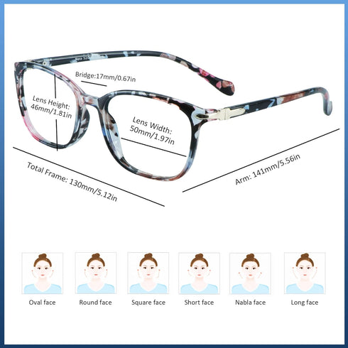 VisionGlobal Blue Light Blocking Glasses for Women, Anti Eyestrain, Stylish Square Frame (+2.00 Magnification)