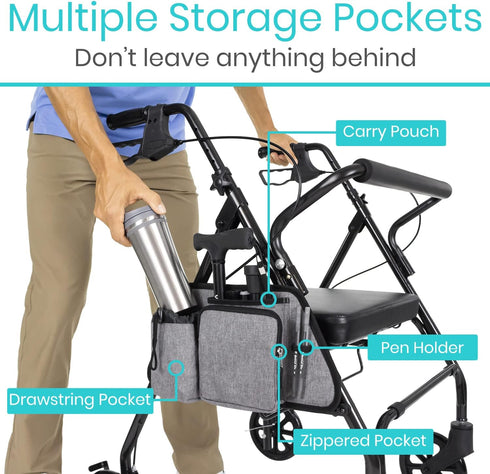 Vive Side Bag for Rollators, Wheelchairs, Walkers - Tote Organizer with Phone Pocket - Storage Travel Pouch - Small
