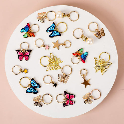 Qianyu 20 Pcs Gold Butterfly Hair Clips, Colorful Spring Hair Jewelry, Dreadlock Accessories, No Slip Braid Clips for