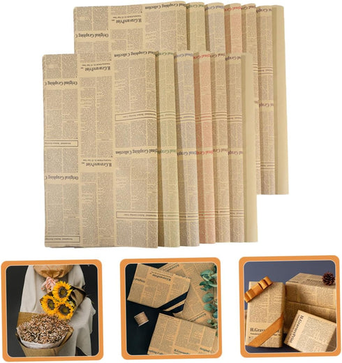 Ipetboom Packaging, 20 Vintage Newspaper Flower Wrapping Paper for Bouquet Sheets Kraft Paper with Sunflower Print