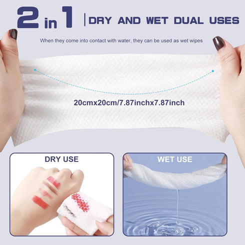 Disposable Face Towel, 100 Count Soft Cotton Dry Wipes for Washing and Cleansing, Facial Tissue for Skincare