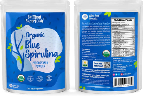Ellie's Best Organic Blue Spirulina Powder (Phycocyanin Extract) - 60 Servings - Odorless - Vegan, Non GMO, Gluten-Free, Dairy-Free - Organic Food Coloring - for Smoothies & Protein Drinks etc