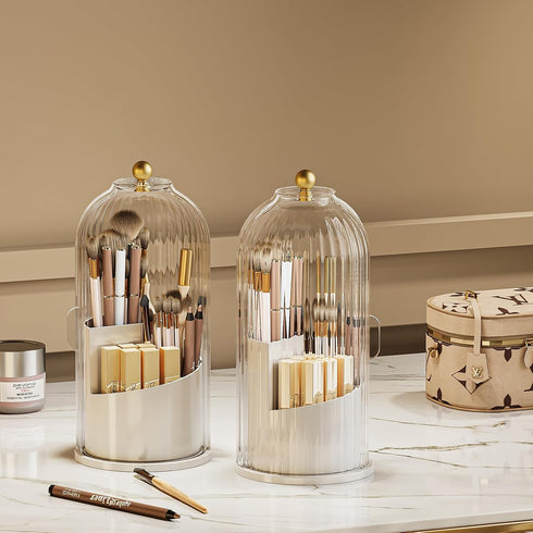 Makeup Brush Holder Organizer, 360 Rotating Waterproof Storage for Vanity, Dustproof Makeup Brush Organizer