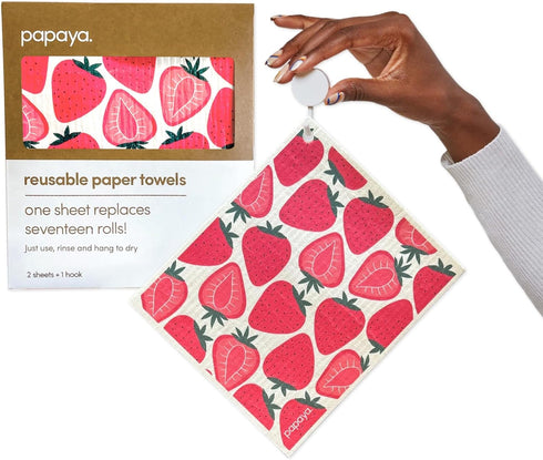 Papaya Reusable Paper Towels 2-Pack, Quick Drying, No Odor, 1 Sheet Replaces 17 Rolls, Eco-Friendly Kitchen Cloth