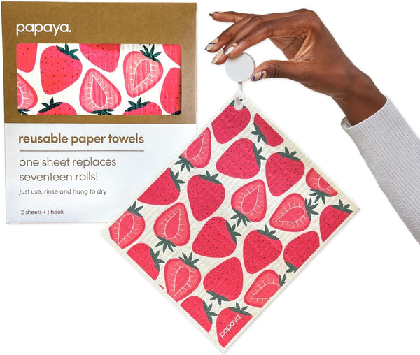 Papaya Reusable Paper Towels 2-Pack, Quick Drying, No Odor, 1 Sheet Replaces 17 Rolls, Eco-Friendly Kitchen Cloth
