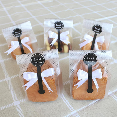 Cookie Bags for Packaging, Searik Translucent Plastic Cellophane Treat Bags for Bakery, Gift Giving, with Stickers and