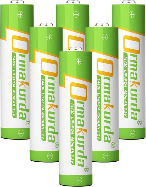 14430 Rechargeable Lifepo4 Battery 3.2V 450mAh - 6 Pack for Solar Panel Outdoor Garden Lights