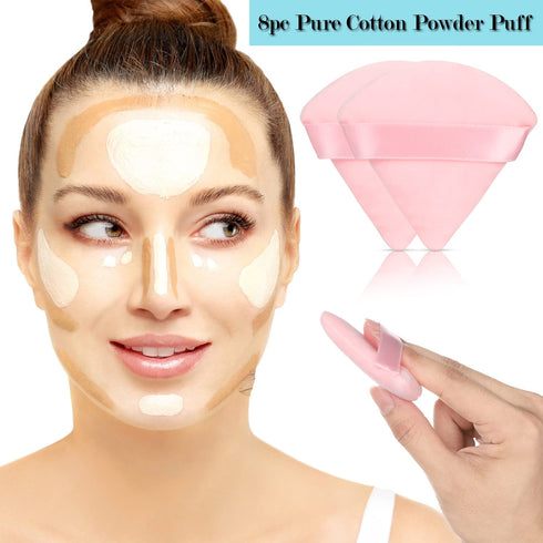 JASSINS 8 Pcs Cotton Powder Puff Face, Triangle Super Soft for Makeup Setting, Concealer, and Blush (Pink)
