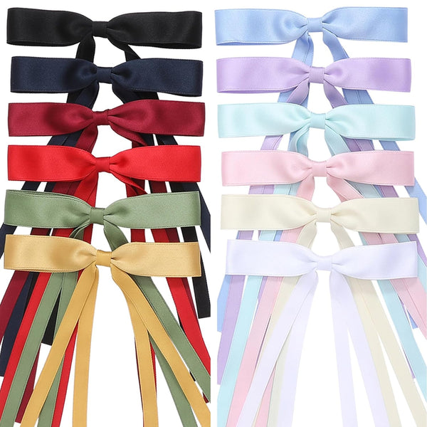 12 PCS Hair Bows for Women, Hair Ribbon with Long Tail Bowknot Clips for Women Girls, Bow Accessories