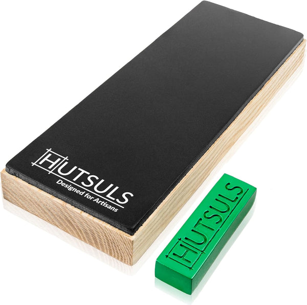 Hutsuls Leather Strop Block with Compound - Non-Slip Leather Stropping Block & Step-by-Step Guide for Razor-Sharp Edges