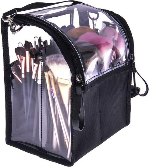 Trave Medium Makeup Brush Buddy - Cosmetic Kits Storage Organizer Bag with 4 Dividers & Shoulder Straps