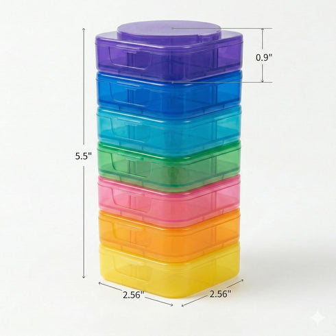 Leezaule 4 7 4 Pill Organizer Times A Day Days Stackable Twist-Lock Rainbow Color-Coded Compartments Per Day