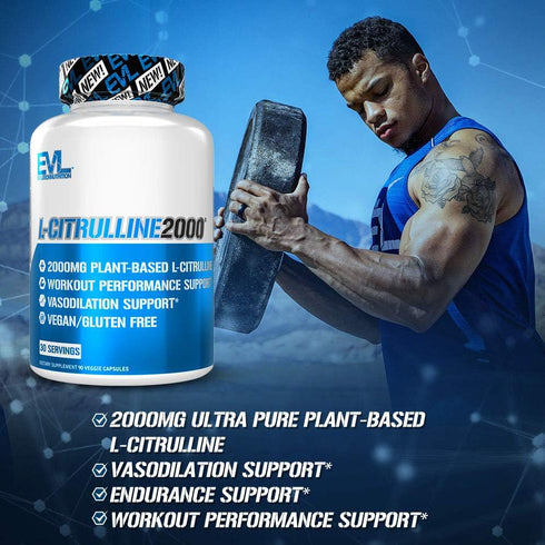 Evlution L-Citrulline 2000 Nitric Oxide Supplement for Men - High Strength L Citrulline Capsules for Enhanced Muscle