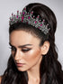 SWEETV Hot Pink Rhinestone Crystal Tiara Crown for Women, Antique Silver Metal Headband for Prom Birthday