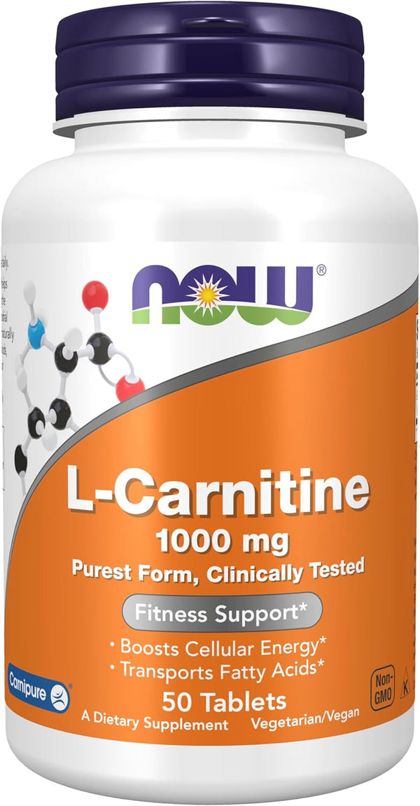 NOW Foods L-Carnitine 1,000 mg, Purest Form, 50 Tablets