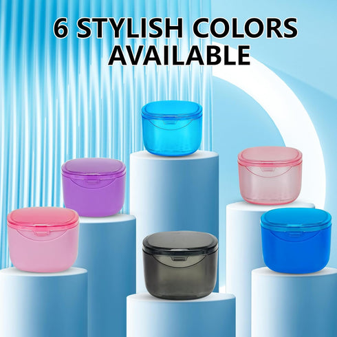 Leak Proof Partial Denture Case with Strainer Basket and Brush, Waterproof Cleaning Bath Case for Dentures, Braces,