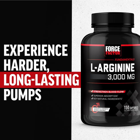 FORCE FACTOR L-Arginine Nitric Oxide Supplement, 3000mg, 150 Capsules, BioPerine for Muscle, Blood Flow, Circulation