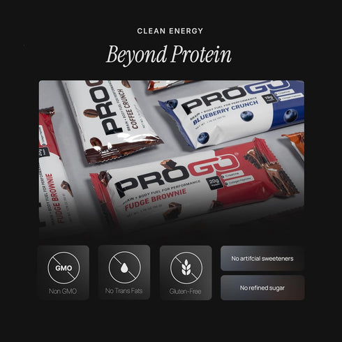 Pack 20g 95% (4-Count) ProGo Protein Bars Starter Brain + Body Fuel with Up to Clean Protein, Creatine & Collagen