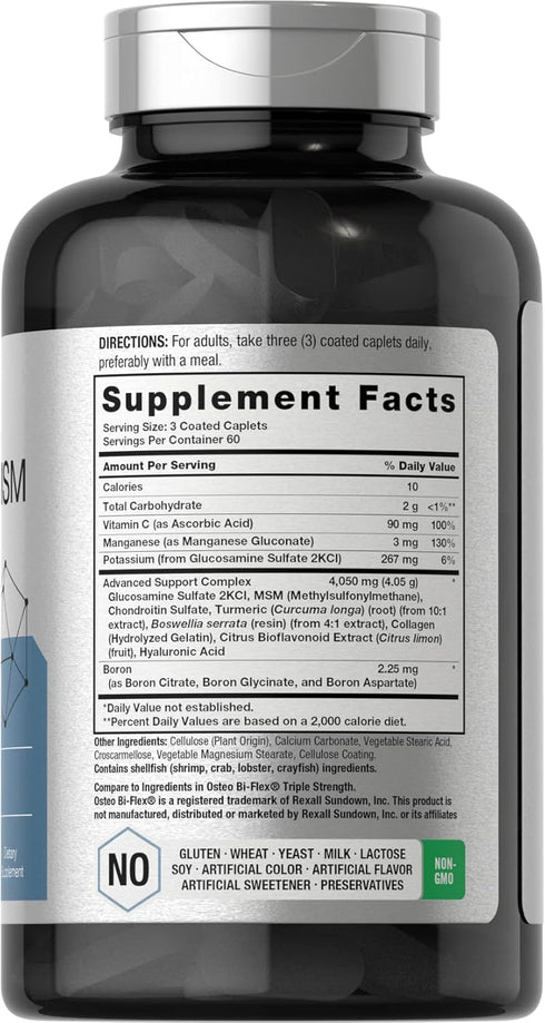 Horbaeach Glucosamine Chondroitin with Turmeric & MSM | 4050 mg | 180 Caplets | Triple Strength Formula | Non-GMO, Gluten Free
