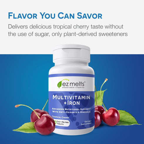 EZ Melts Dissolvable Multivitamin with Iron, Sugar-Free, 1-Month Supply for Women and Men