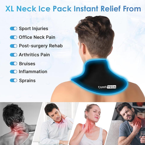 ComfiTECH XL Gel Ice Pack Wrap for Neck, Reusable Cold Compress for Cervical, Sports Injuries, Swelling, Bruises