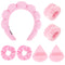 7Pcs Puffy Spa Headband and Wristband Set, Skincare Headband for Washing Face, Makeup Removal Accessories (Pink)