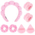 7Pcs Puffy Spa Headband and Wristband Set, Skincare Headband for Washing Face, Makeup Removal Accessories (Pink)