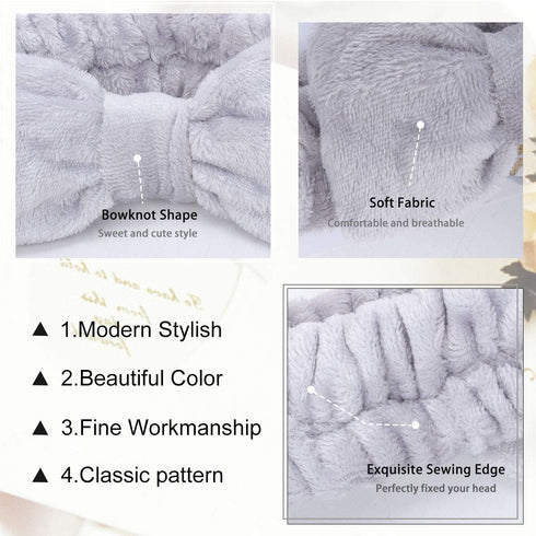 LADES Terry Cloth Facial Headband for Face Washing, Skin Care, Makeup, Bow Spa Hair Headband