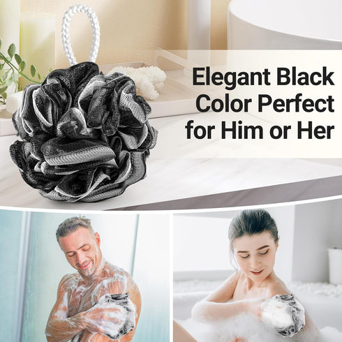 XXL 90g Charcoal Shower Loofah - Tilcare 3 Pack, Perfect Bath Sponge for Exfoliating for Men & Women