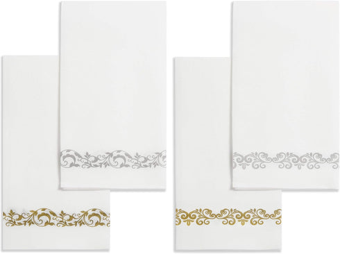 AH AMERICAN HOMESTEAD Disposable Paper Hand Towels - White Linen-Like Napkins for Guest Bathroom & Parties (Gold