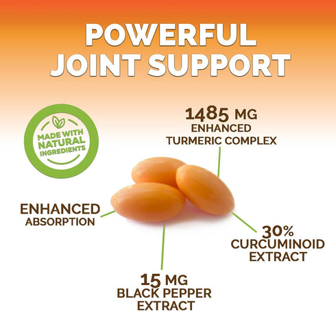 Turmeric Curcumin Supplement 1500mg with Curcuminoids, Black Pepper for Advanced Absorption, 60 Softgels