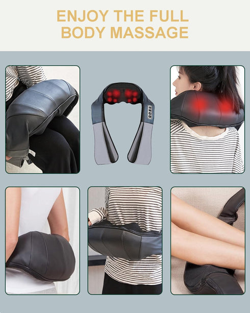 Neck Massager with Heat, Shiatsu Shoulder and Back Massager, Electric Kneading Back Massager, Massage Pillow for Deep