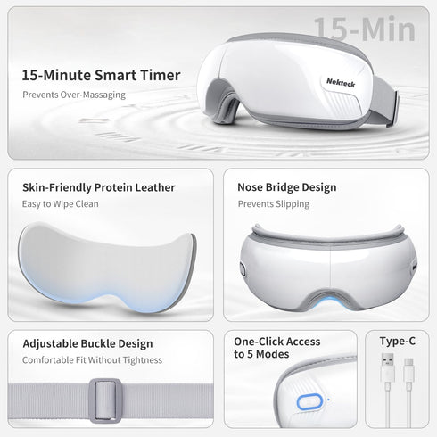 Nekteck Eye Massager with Heat, Birthday Gifts Eye Mask Massage for Migraine Relief, Heated Smart Migraine Massager