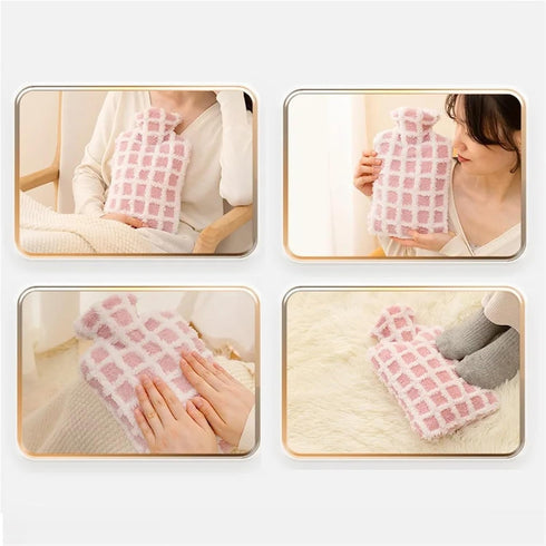 GUOSPIUS 2PCS Gifts(Green,1000ml) Hot BottleHot Water Bottle with Cover Large with Plush Cover Winter Hand Foot Warmer