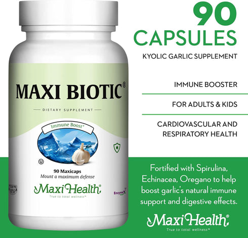 Maxi Health - Maxi Biotic Aged Garlic Extract Capsules, 90 Count, Kyolic Garlic Supplement with Spirulina