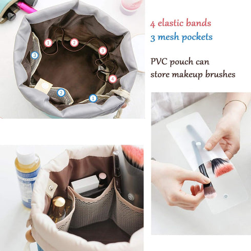 INVODA 3PCS Drawstring Cosmetic Bag, Travel Makeup Bag for Women, Portable Toiletry Organizer Bag (Pink+Red+Blue)