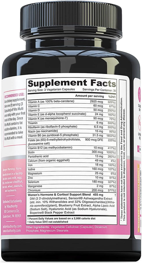 VITA Multi Multivitamin for Women - Daily Multi-Vitamin Supplement with DIM, Iodine, Ashwagandha | Supports Youthful