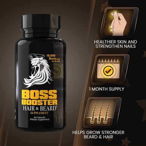 Bossman Boss Booster Supplement – 60 Capsules – MSM and 10,000 MCG Biotin for Beard Growth
