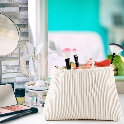 3 Pcs Cosmetic Bags, Makeup Bag for Women, Portable Travel Toiletry Pouch, Cute Organizer for Daily Use (Elegant, PU