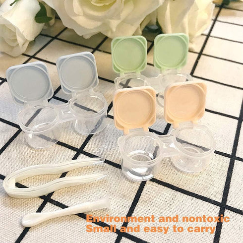 6 Pack Portable Flip Top Contact Lens Case Holder with Remover Tool Tweezers and Solution Bottle