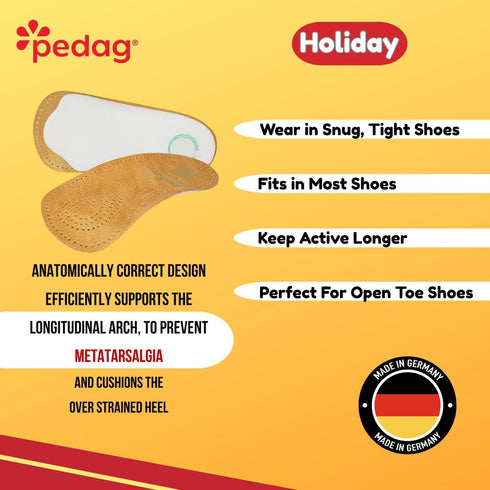 Pedag Holiday 3/4 Length Sheepskin Orthotic Inserts, Handmade in Germany, Arch Support, Tan, 1 Pair, US Women 11 / EU