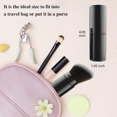Falliny Retractable Makeup Brush, Angled Kabuki Powder Foundation Brush, Travel Face Blush Brush with Cover