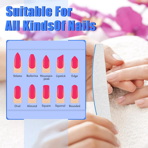 Poly Nail Extension Gel Files 100/180 Grit, 12 PCS Emery Boards for Acrylic Nails, Double-Sided Washable Manicure Tools