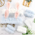 YISSION 6Pcs Face Wash Headbands and Wristbands Set, Bunny Ears Spa Headband for Women Girls Washing Face (Blue White)