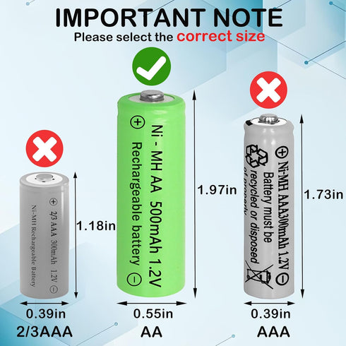 Lombaour 1.2 500mAh Lights(12 Volts AA Solar Long Life Rechargeable Green Batteries,Double A Nickel Metal Hydride Solar
