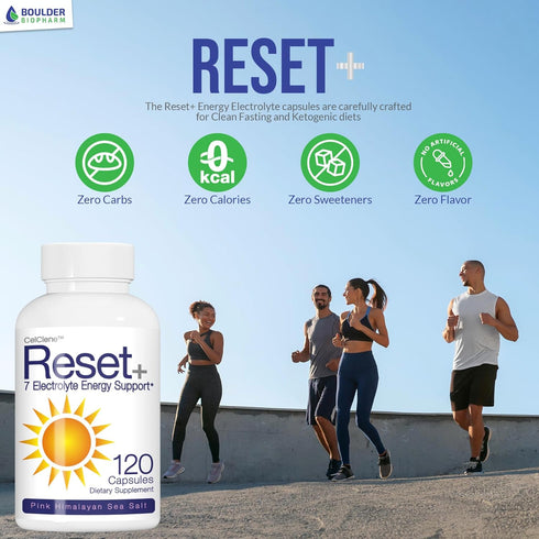 Reset+ 7 Energy Electrolytes - Methylated B12, Pink Salt, Magnesium, Potassium, Green Tea & Green Coffee Extracts,