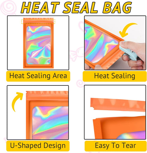 100 PCS Holographic Bags for Lashes, Candy, Small Baggies, Resealable Packaging Bags for Jewelry, Food