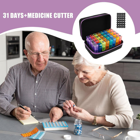 Nuytghr Medicine Pill Organizer, Monthly Tablet Box Travel Case, Weekly Holder, Supplement Dispenser with Numbered Lids